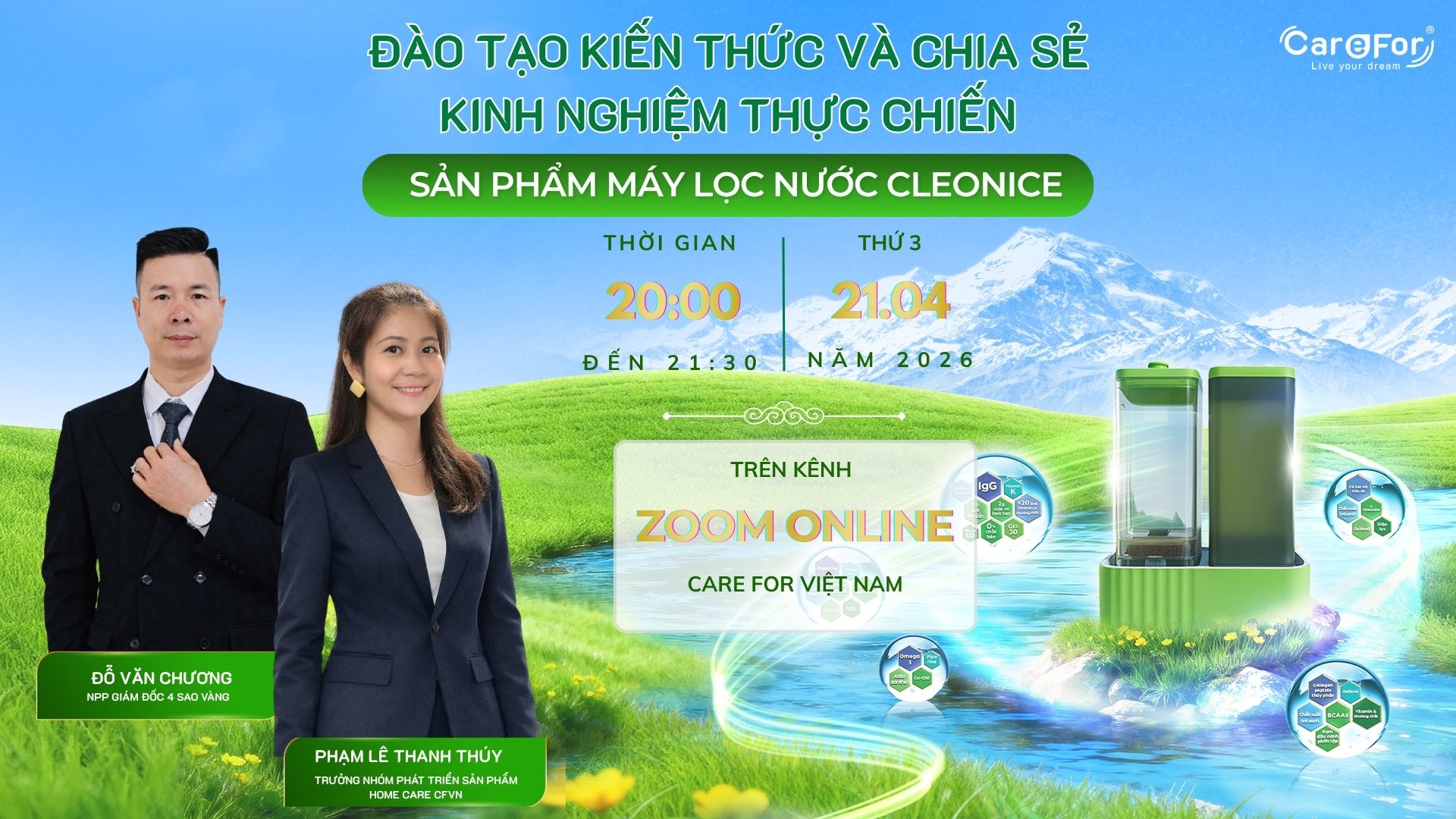 ZOOM ONLINE _ ĐÀO TẠO SẢN PHẨM MÁY LỌC NƯỚC CLEONICE _ 21/04